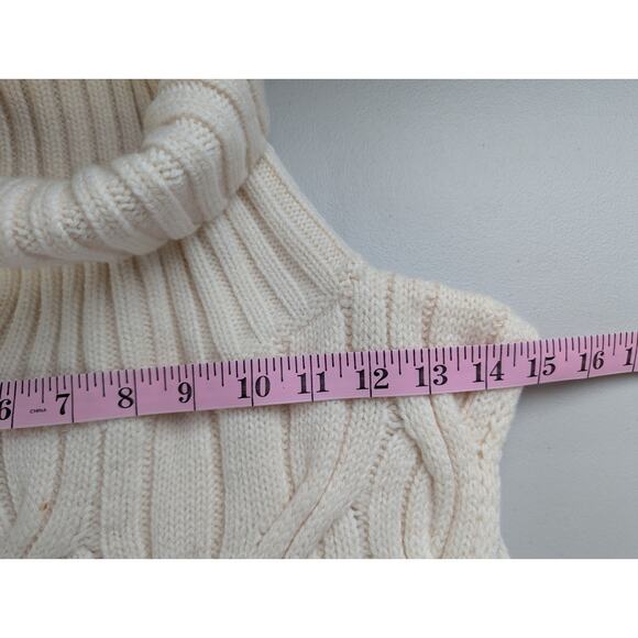 COS Wool Cable Knit Sweater Vest Womens XS Cream Turtleneck Fisherman Cottage - Picture 10 of 11